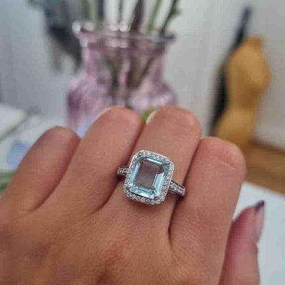 3.77ct Aquamarine and Diamond Cluster Ring