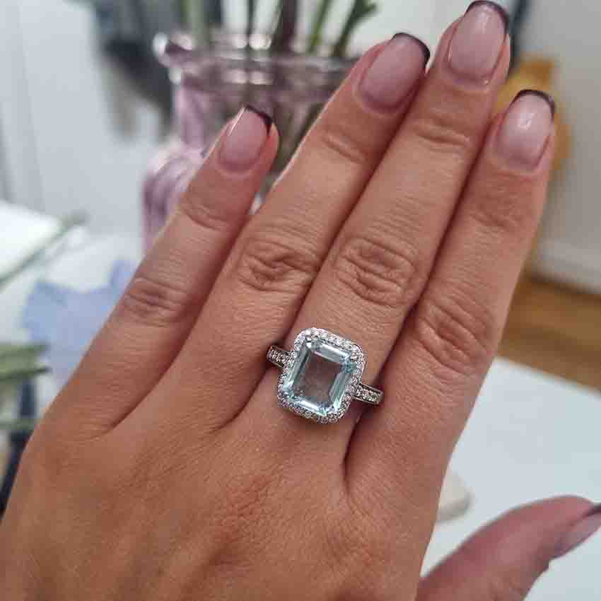 3.77ct Aquamarine and Diamond Cluster Ring