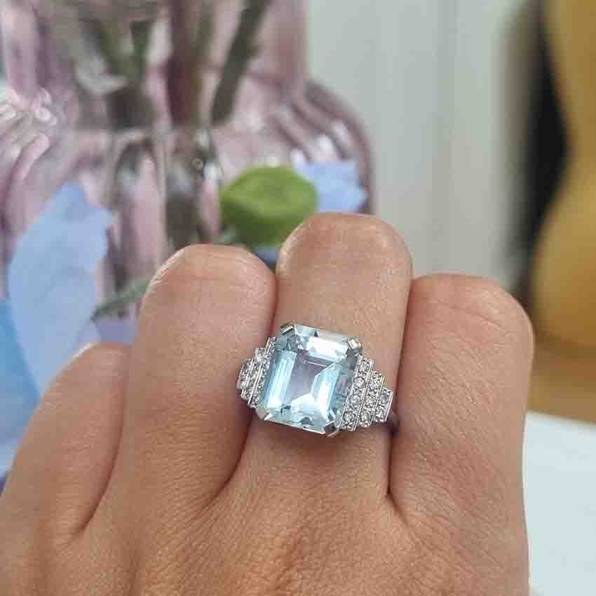 4.50ct Aquamarine and Diamond Cluster Dress Ring in Platinum