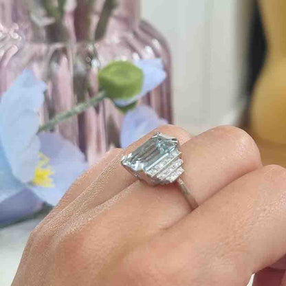 4.50ct Aquamarine and Diamond Cluster Dress Ring in Platinum