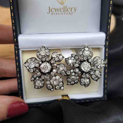Antique Victorian Diamond Flower Earrings, Circa 1880