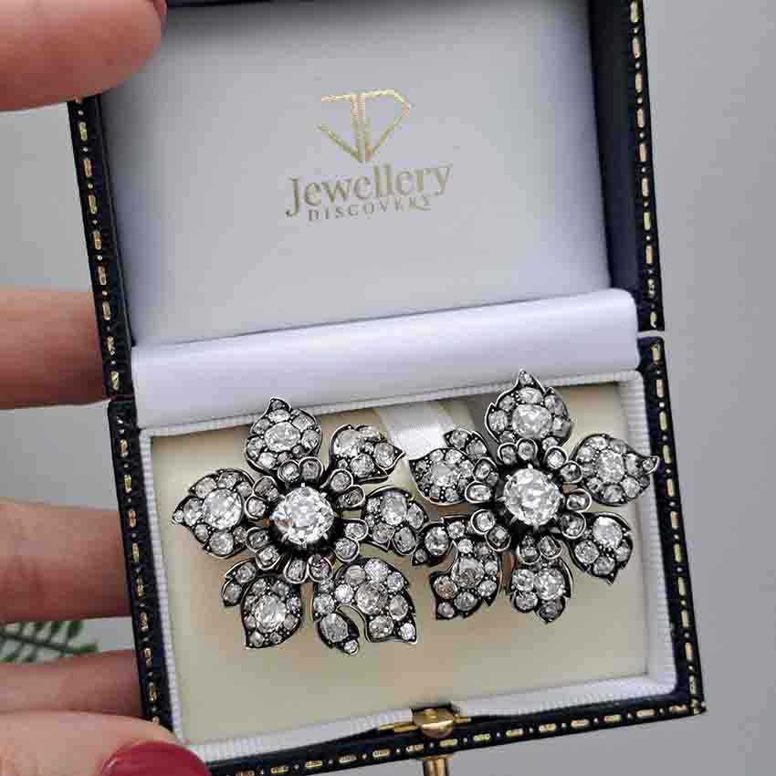 Antique Victorian Diamond Flower Earrings, Circa 1880