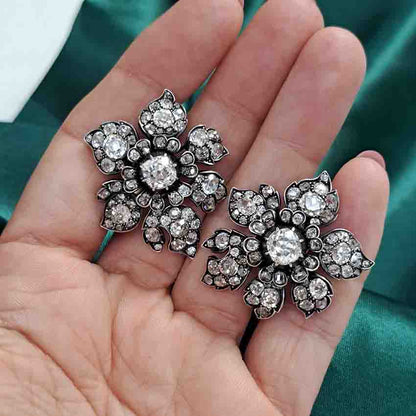 Antique Victorian Diamond Flower Earrings, Circa 1880