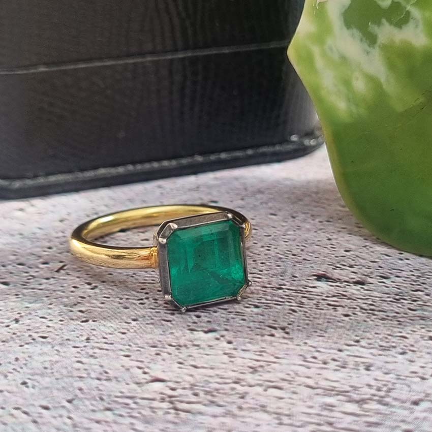 3.20ct Colombian Emerald Button Back Engagement Ring