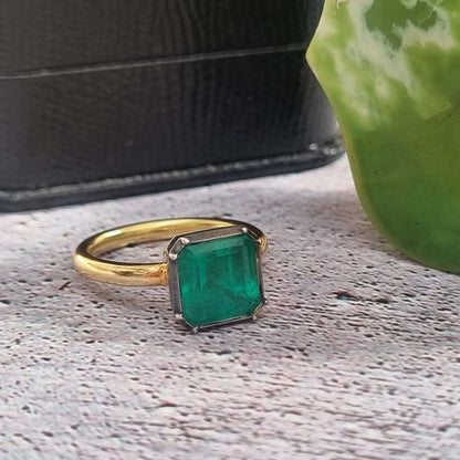 3.20ct Colombian Emerald Button Back Engagement Ring