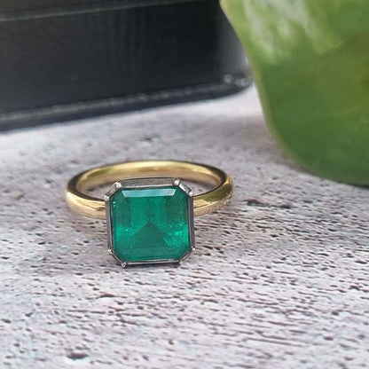 3.20ct Colombian Emerald Button Back Engagement Ring