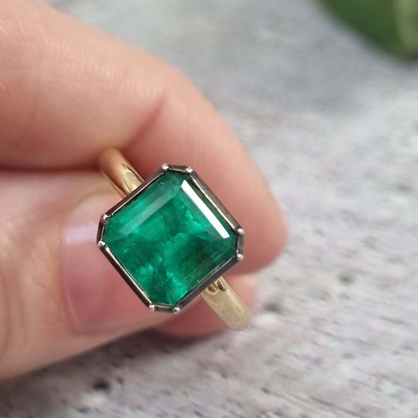 3.20ct Colombian Emerald Button Back Engagement Ring