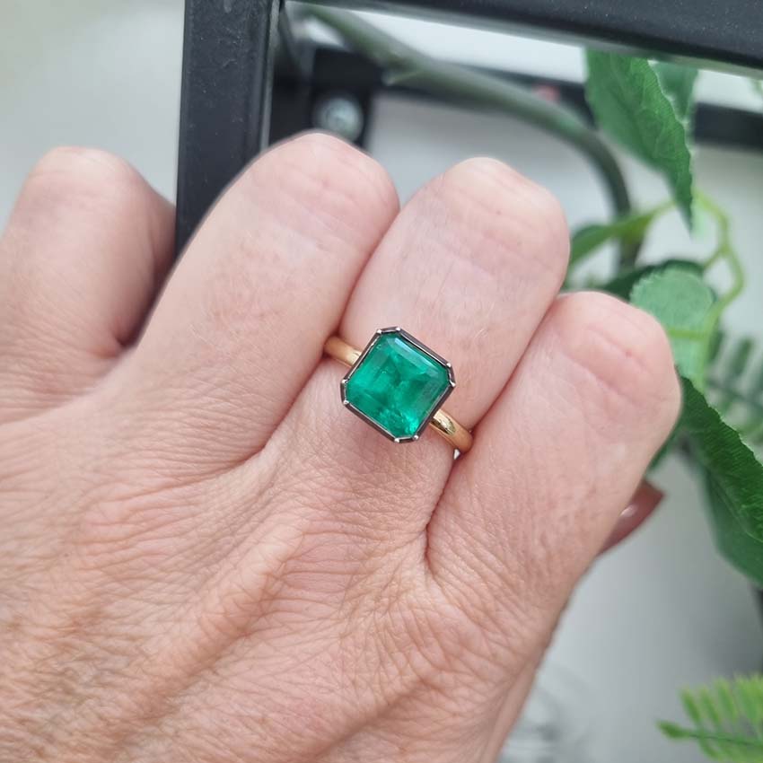 3.20ct Colombian Emerald Button Back Engagement Ring