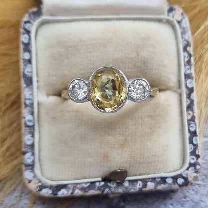 2.20ct Yellow Sapphire and Diamond Trilogy Engagement Ring