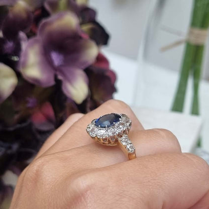 Victorian Antique 2.55ct Sapphire and Old Cut Diamond Cluster Ring