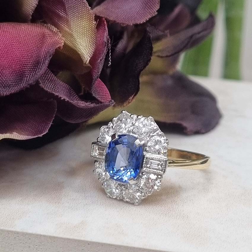 2.25ct Sapphire and Diamond Cluster Engagement Ring