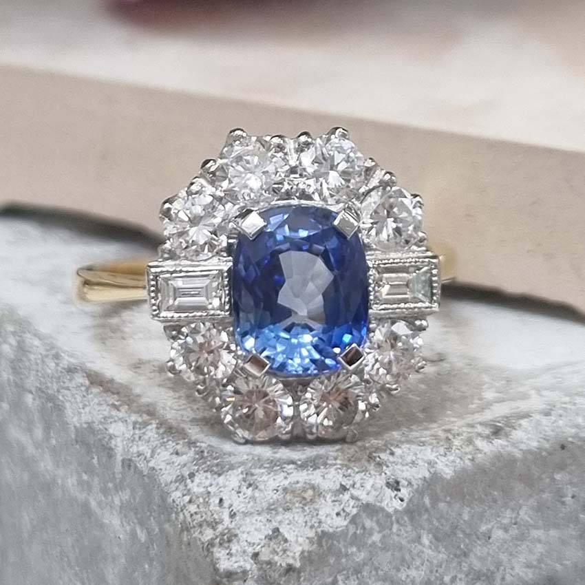 2.25ct Sapphire and Diamond Cluster Engagement Ring