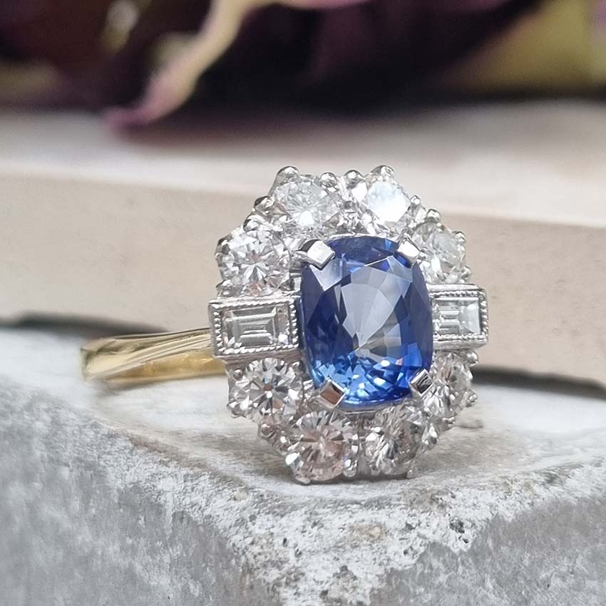 2.25ct Sapphire and Diamond Cluster Engagement Ring