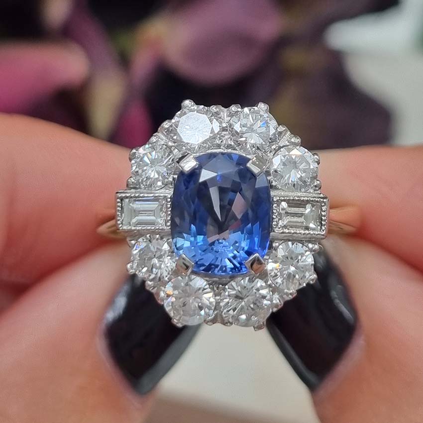 2.25ct Sapphire and Diamond Cluster Engagement Ring