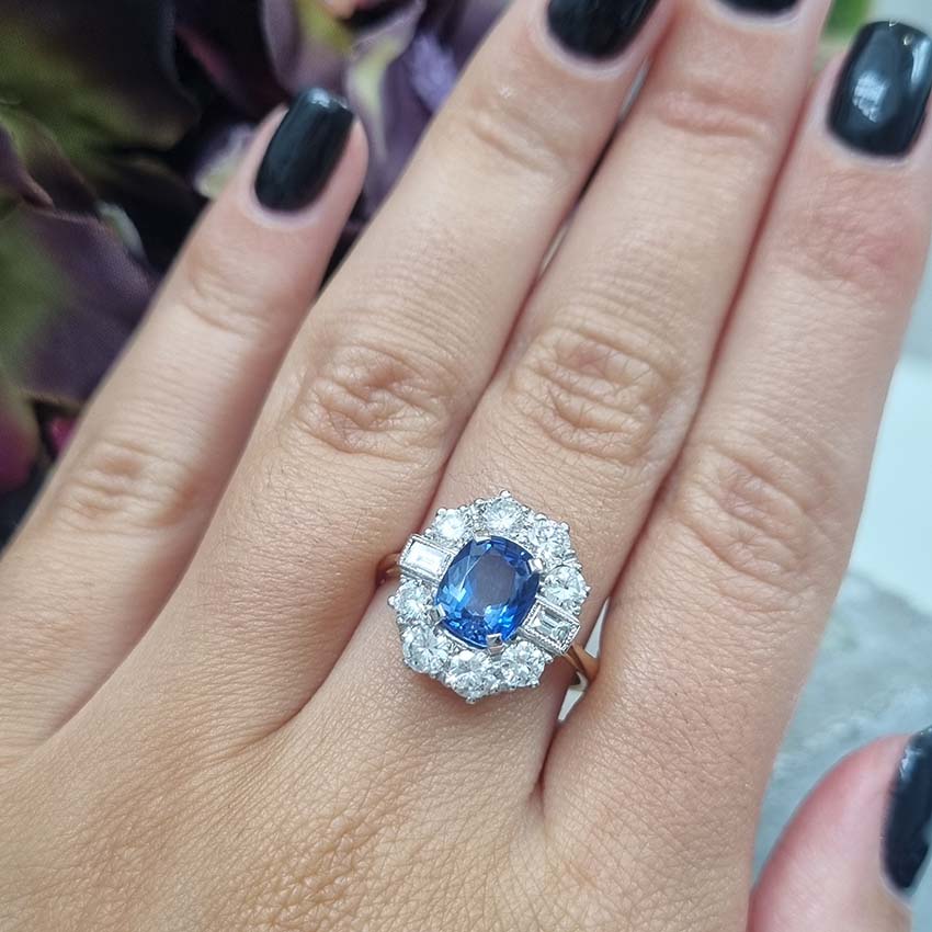 2.25ct Sapphire and Diamond Cluster Engagement Ring