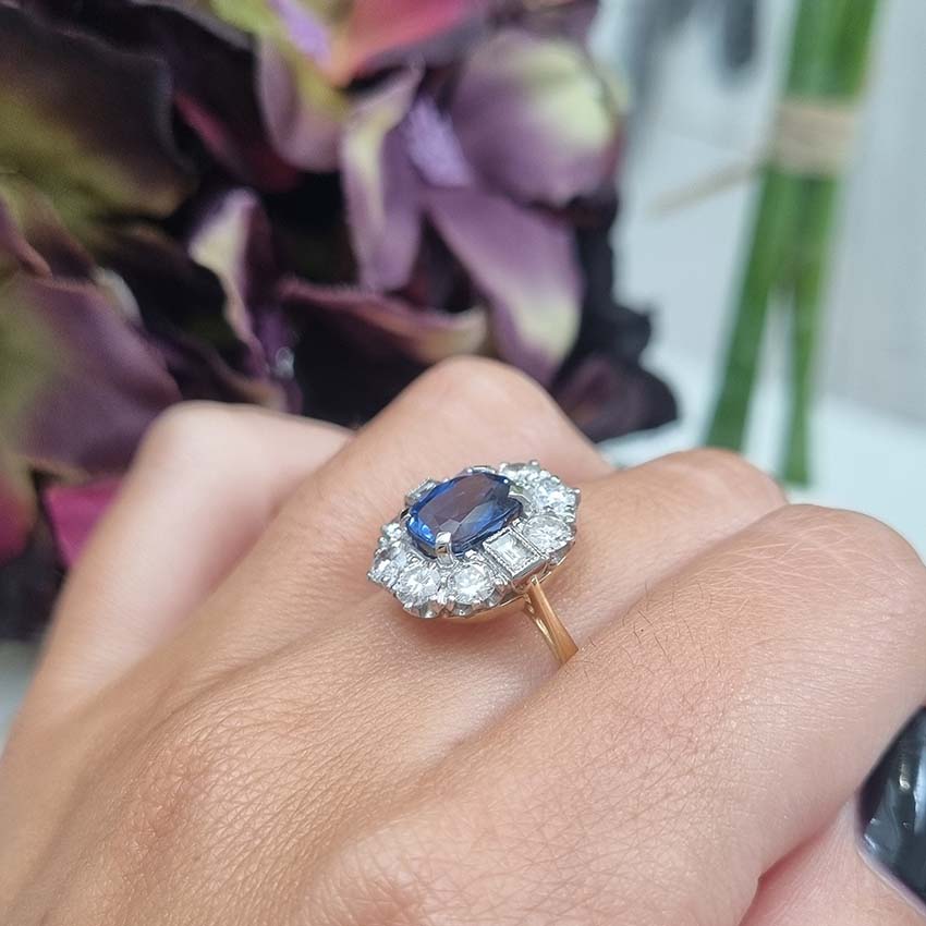 2.25ct Sapphire and Diamond Cluster Engagement Ring