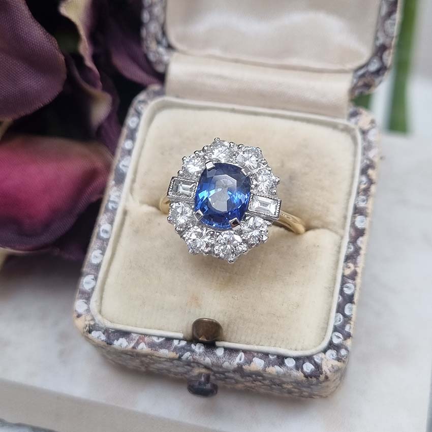 2.25ct Sapphire and Diamond Cluster Engagement Ring