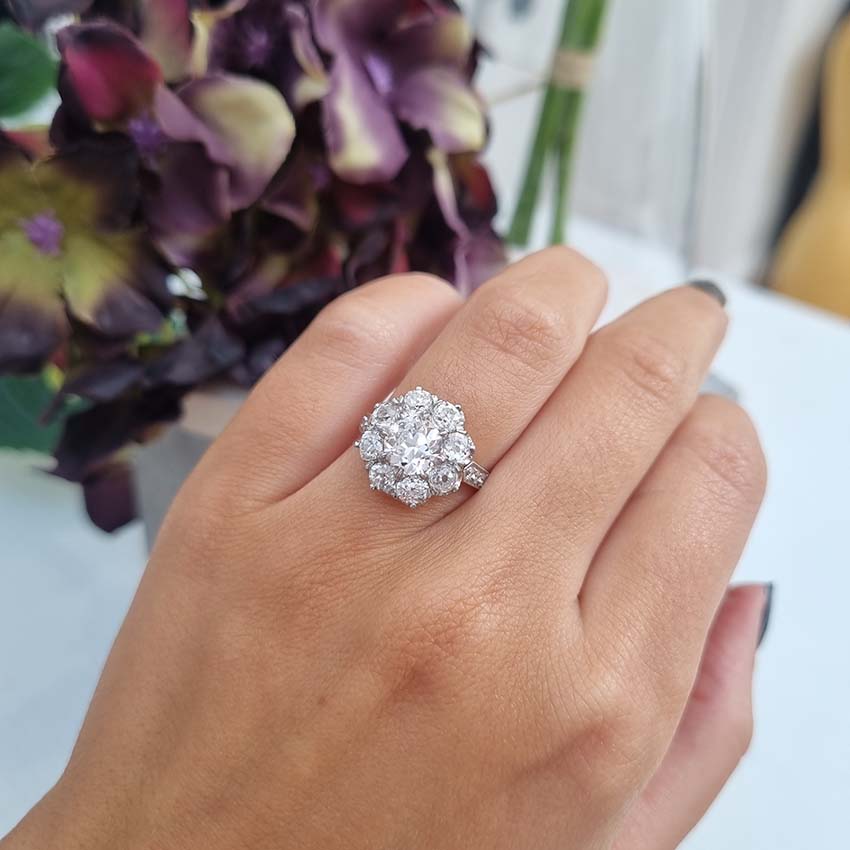 Antique Old Cut Diamond Cluster Engagement Ring, 2.79 carat total