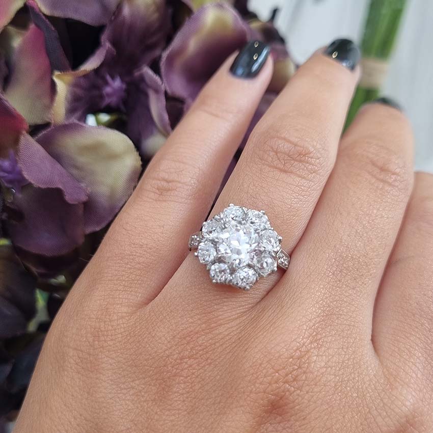 Antique Old Cut Diamond Cluster Engagement Ring, 2.79 carat total