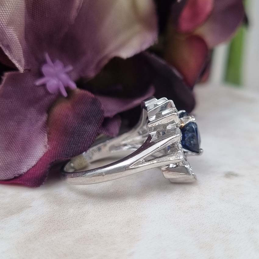 Vintage Retro Natural Sapphire and Diamond Cluster Dress Ring