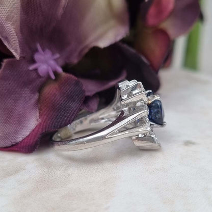 Vintage Retro Natural Sapphire and Diamond Cluster Dress Ring