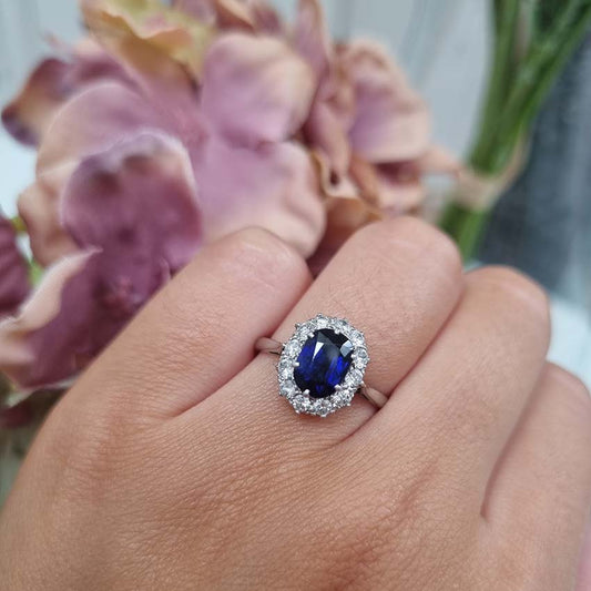 Vintage 1.50ct Sapphire and Diamond Cluster Engagement Ring, Circa 1940s