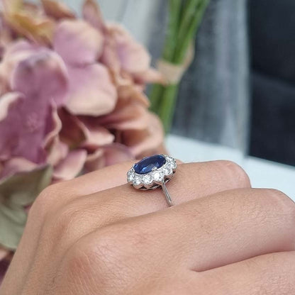 Antique Natural No Heat Sapphire and Diamond Cluster Engagement Ring