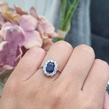 Antique Natural No Heat Sapphire and Diamond Cluster Engagement Ring
