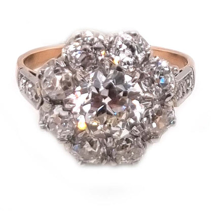 Antique Old Cut Diamond Cluster Engagement Ring, 2.79 carat total