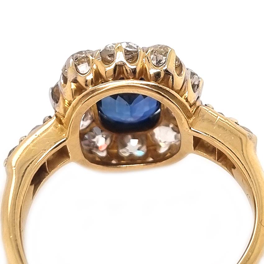 Victorian Antique 2.55ct Sapphire and Old Cut Diamond Cluster Ring