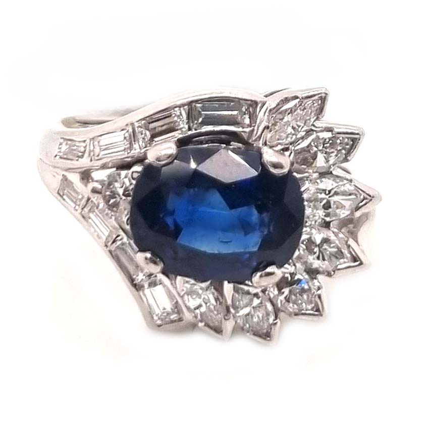 Vintage Retro Natural Sapphire and Diamond Cluster Dress Ring