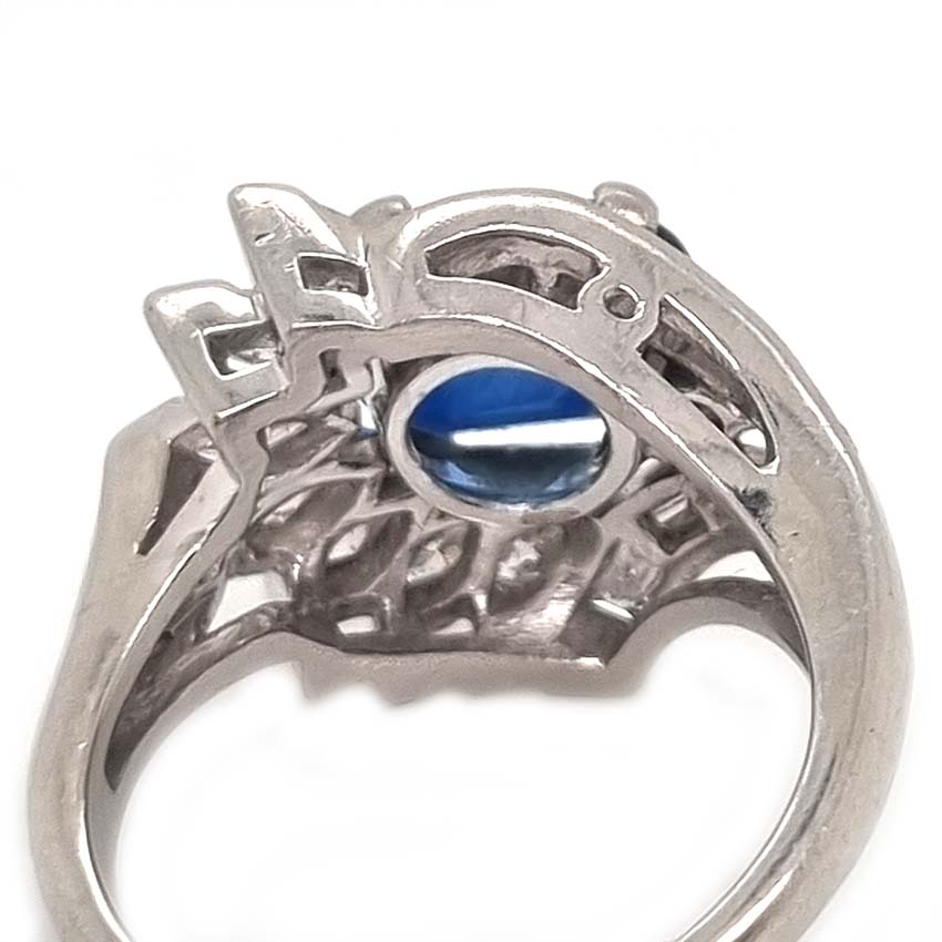 Vintage Retro Natural Sapphire and Diamond Cluster Dress Ring