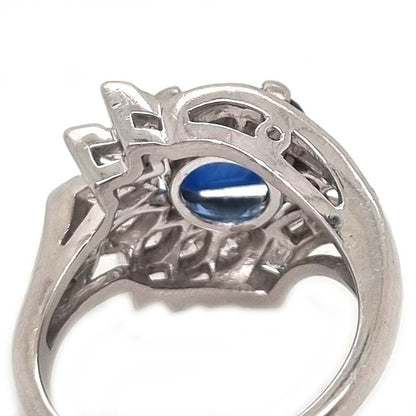 Vintage Retro Natural Sapphire and Diamond Cluster Dress Ring