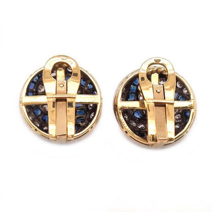 Vintage Sapphire and Diamond Swirl Cluster Clip Earrings