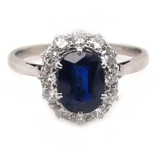 Vintage 1.50ct Sapphire and Diamond Cluster Engagement Ring, Circa 1940s
