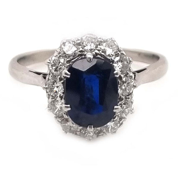 Vintage 1.50ct Sapphire and Diamond Cluster Engagement Ring, Circa 1940s