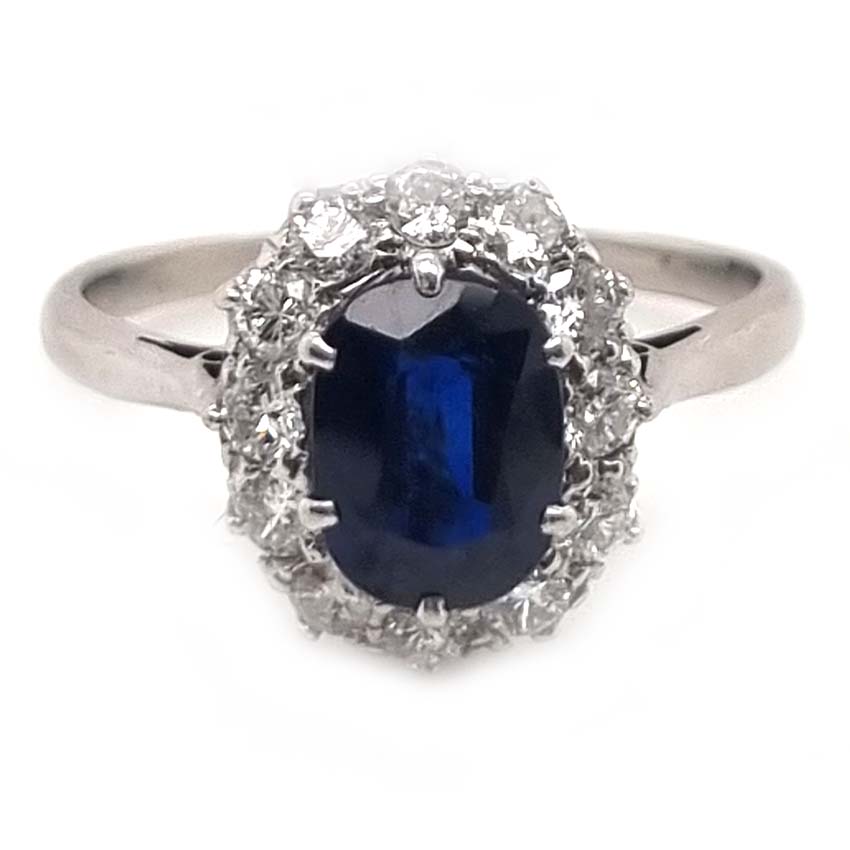 Vintage 1.50ct Sapphire and Diamond Cluster Engagement Ring, Circa 1940s