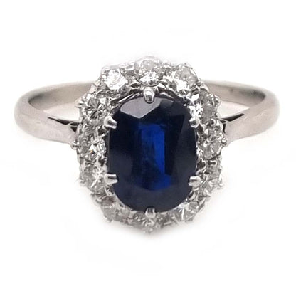Vintage 1.50ct Sapphire and Diamond Cluster Engagement Ring, Circa 1940s