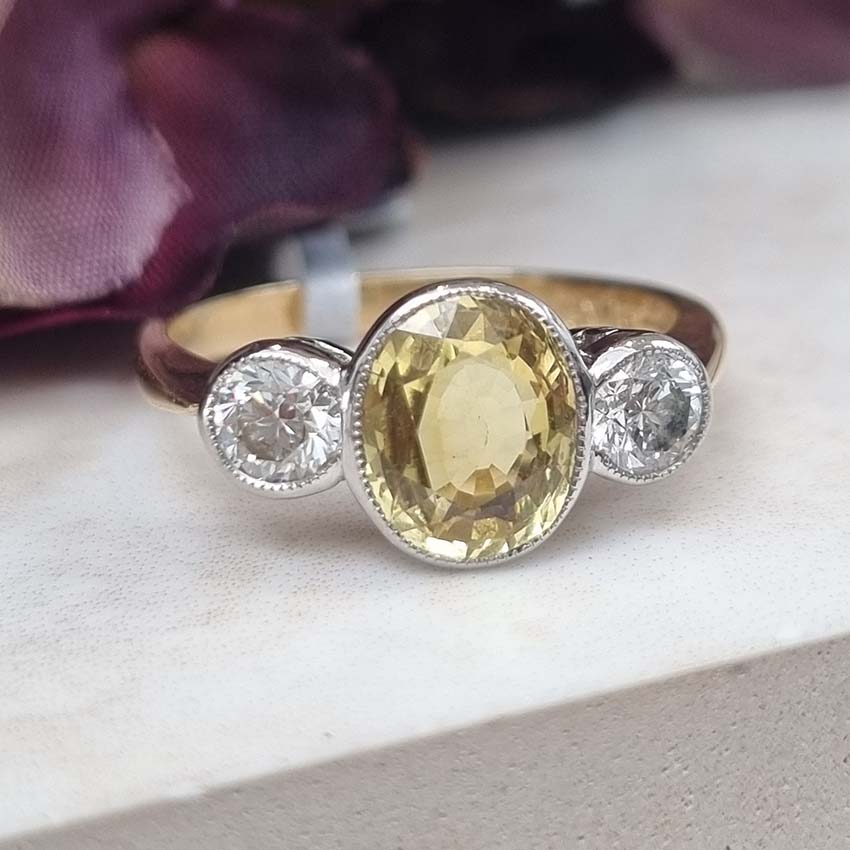 2.20ct Yellow Sapphire and Diamond Trilogy Engagement Ring