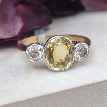 2.20ct Yellow Sapphire and Diamond Trilogy Engagement Ring