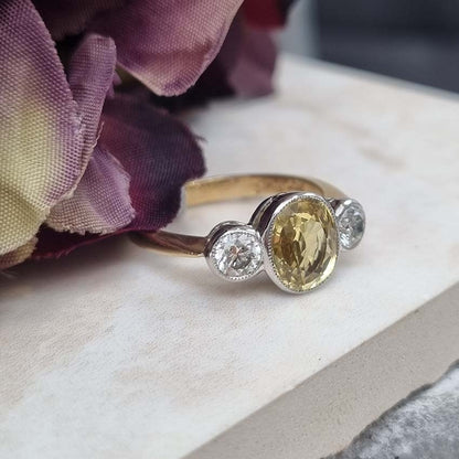 2.20ct Yellow Sapphire and Diamond Trilogy Engagement Ring