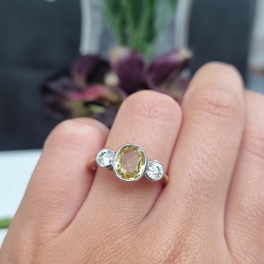 2.20ct Yellow Sapphire and Diamond Trilogy Engagement Ring