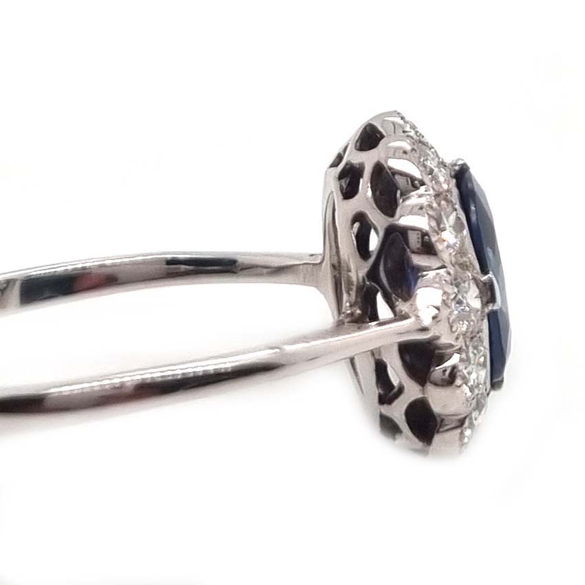 Antique Natural No Heat Sapphire and Diamond Cluster Engagement Ring