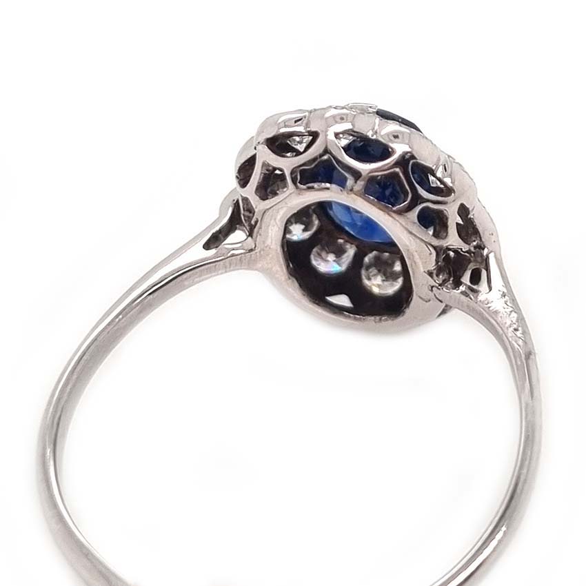 Antique Natural No Heat Sapphire and Diamond Cluster Engagement Ring