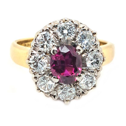 Vintage 1ct Ruby and Old Cut Diamond Cluster Ring