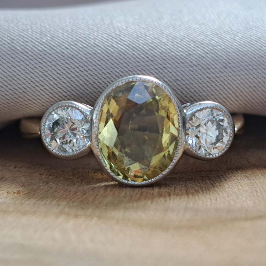 2.20ct Yellow Sapphire and Diamond Trilogy Engagement Ring