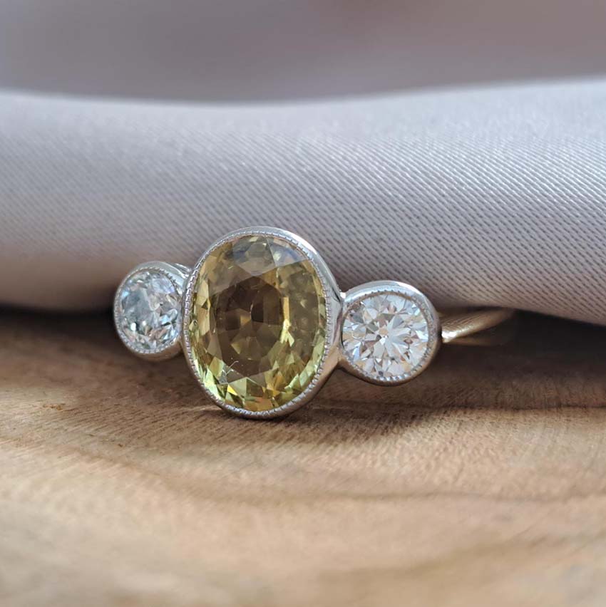 2.20ct Yellow Sapphire and Diamond Trilogy Engagement Ring