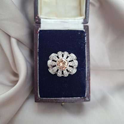Vintage 1950s Cognac Diamond and White Diamond Bombe Cluster Ring