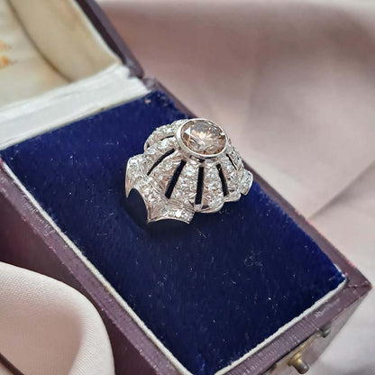 Vintage 1950s Cognac Diamond and White Diamond Bombe Cluster Ring