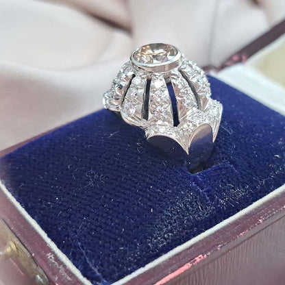 Vintage 1950s Cognac Diamond and White Diamond Bombe Cluster Ring